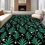 Emerald Frond Floral Black Rug