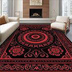 Crimson Intricate Mandalas Bordered Rug