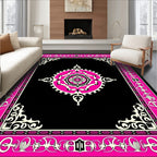 Vibrant Pink Black Floral Medallion Border Rug