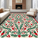 Crimson Green Festive Folk Art Rug