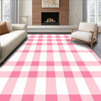 Pink White Gingham Check Rug