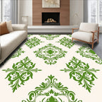 Classic Green Damask Scroll Work Rug