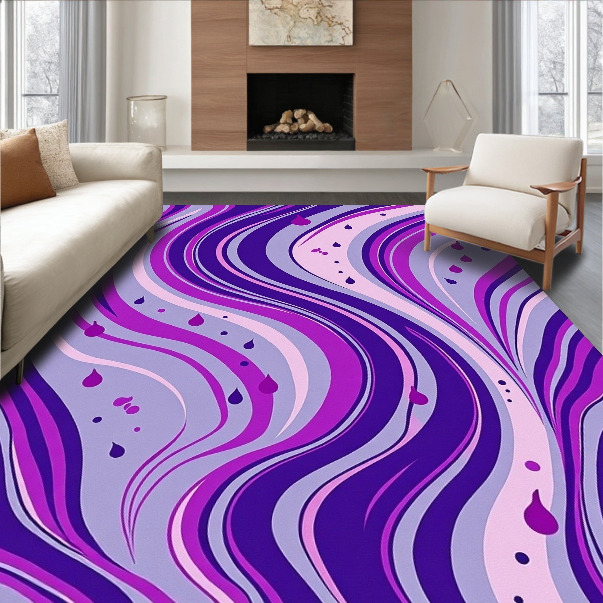 Wavy Purple Drops Abstract Rug