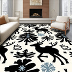 Black Reindeer Winter Forest Snowflakes Rug
