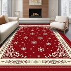 Crimson Snowflake Winter Border Rug