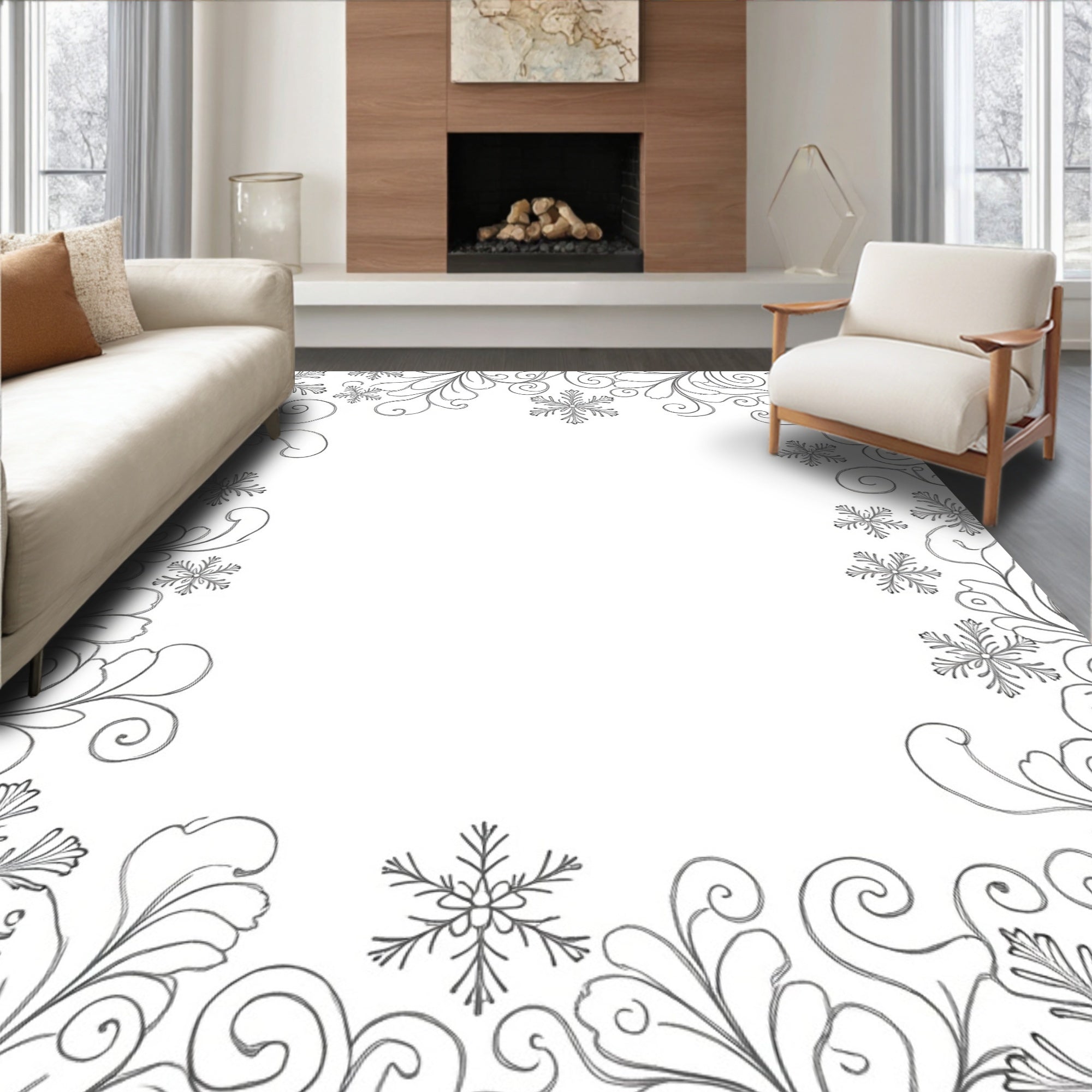 Winter Swirl Snowflake Garland Rug