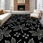 White Maple Leaf Black Collage Rug