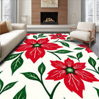 Crimson Poinsettia Leaf Botanical Arrangement Rug