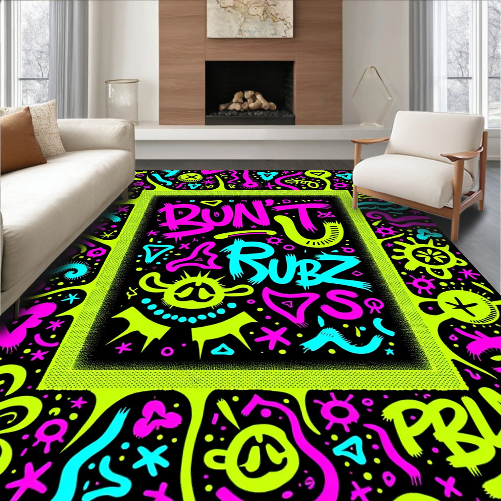 Vibrant Neon Abstract Graffiti Character Rug