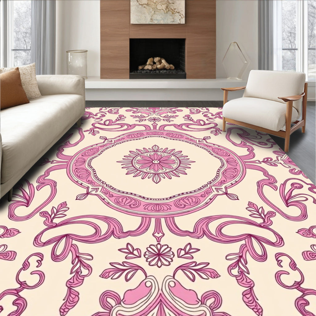 Vintage Pink Floral Damask Rug