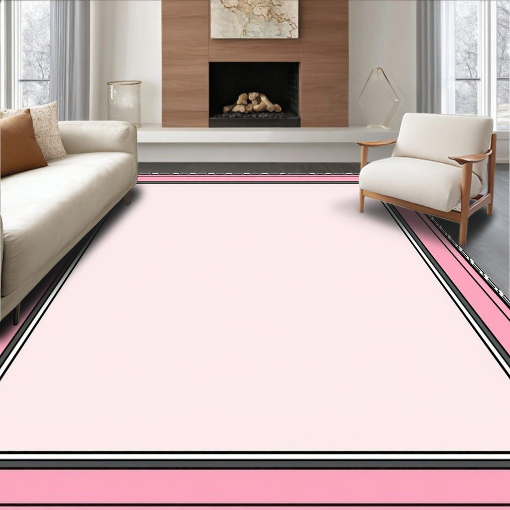 Pale Pink Layered Geometric Border Rug