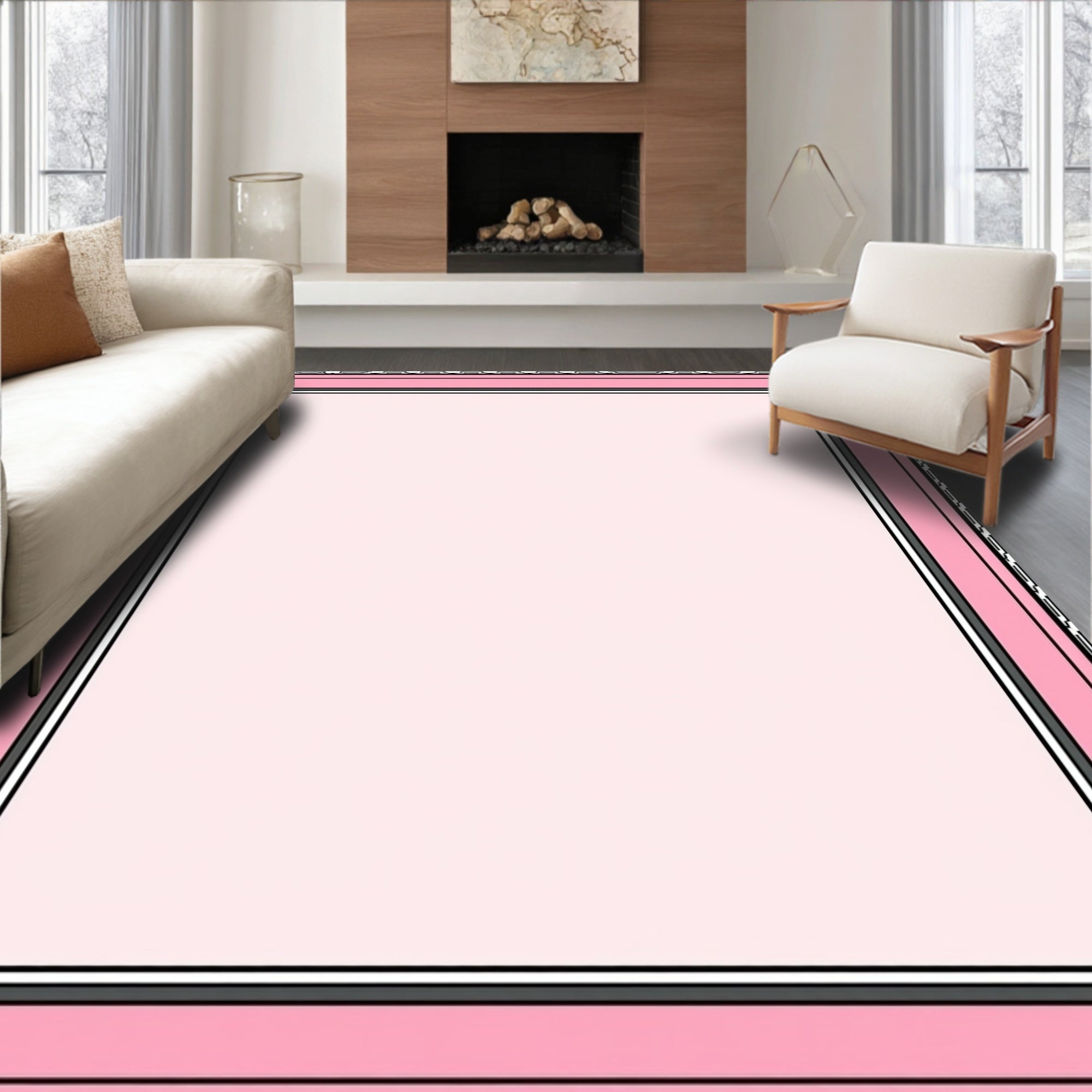 Pale Pink Layered Geometric Border Rug