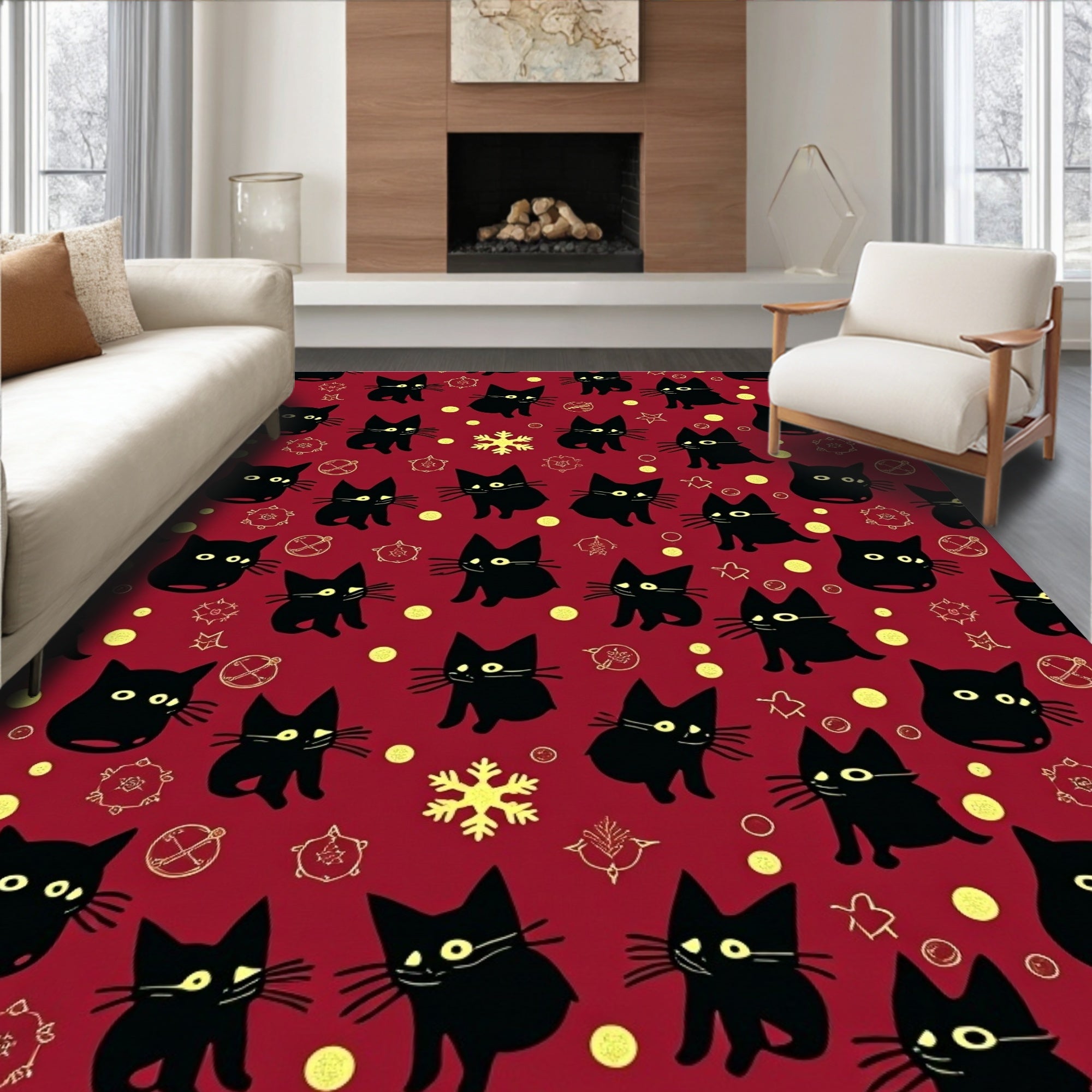 Crimson Black Cat Whimsy Collection Rug