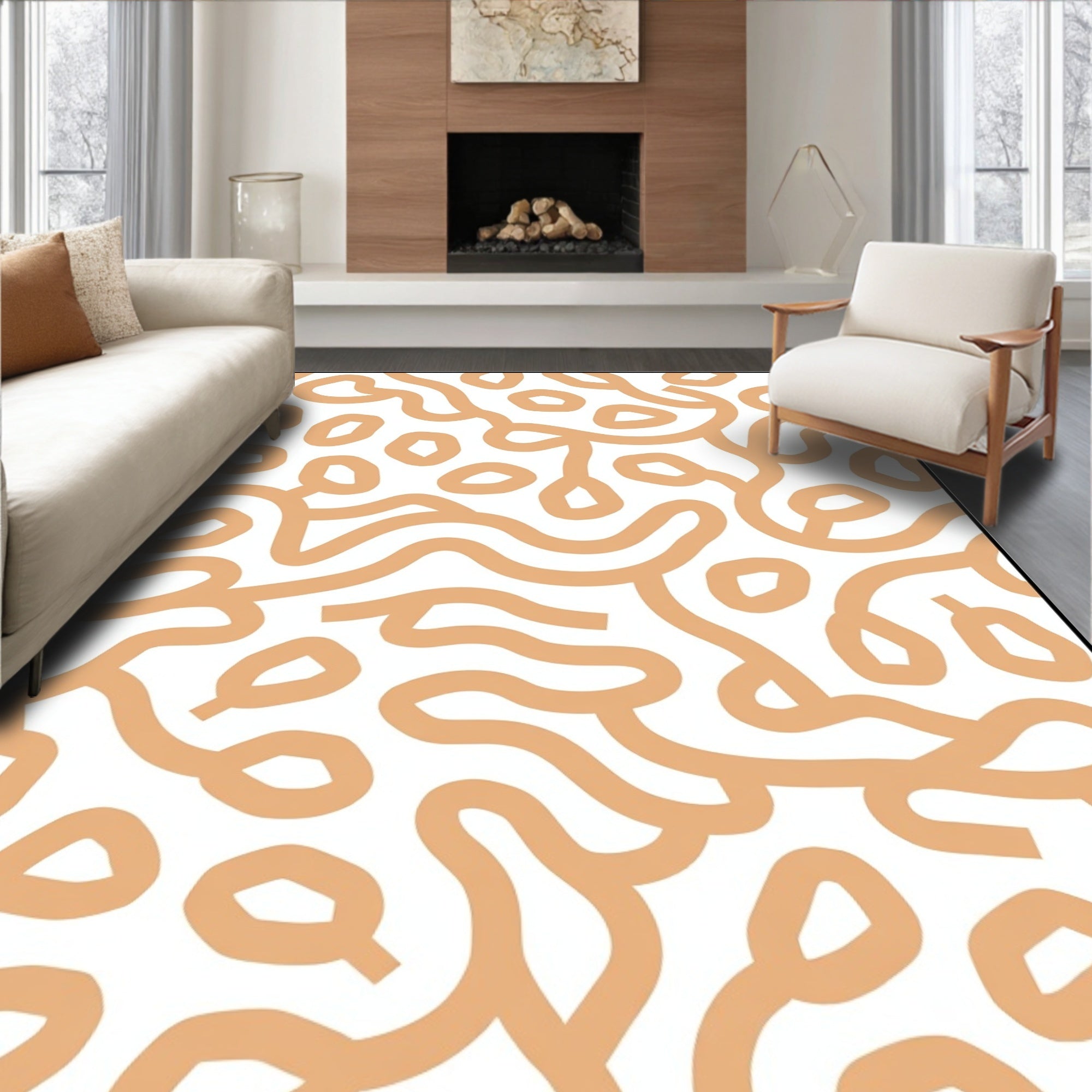 Doodle Abstract Lines On White Field Rug