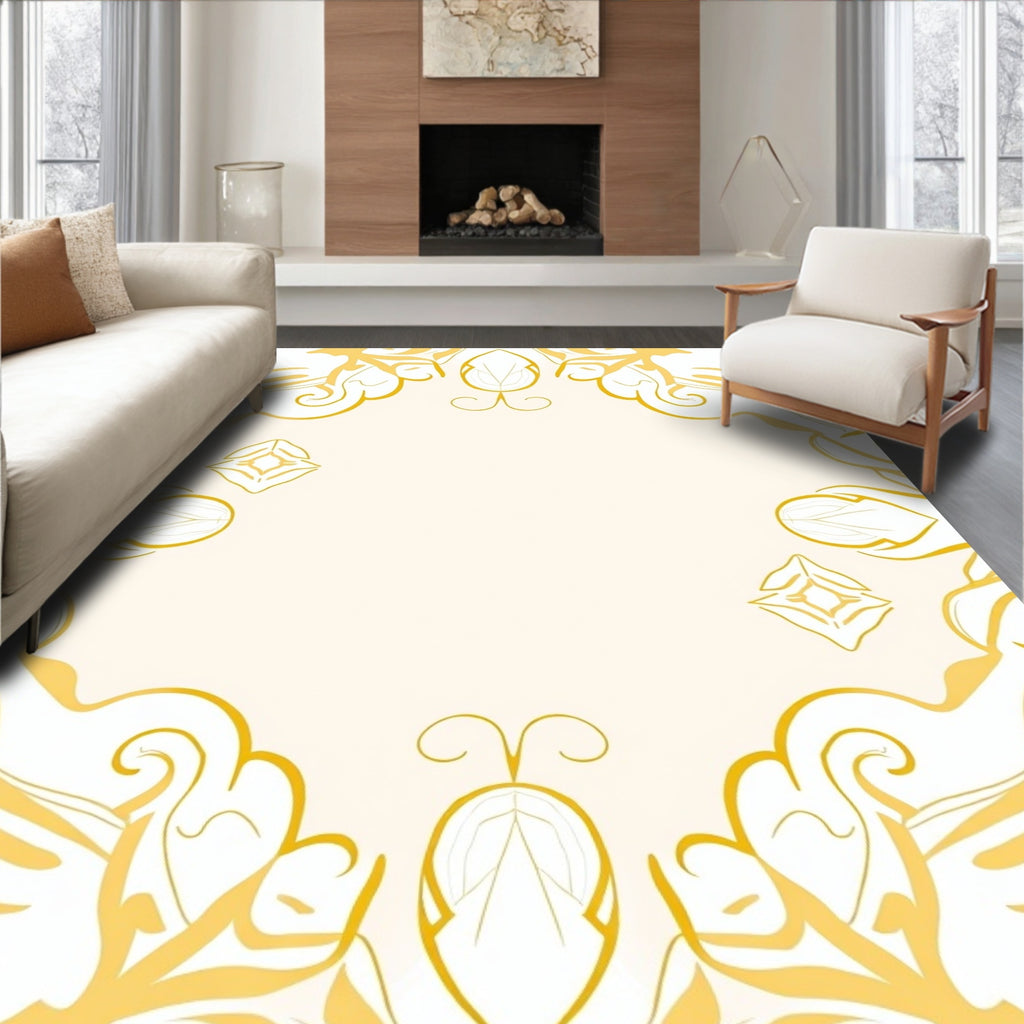 Golden Swirl Floral Arrangement Rug