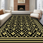 Golden Lattice Floral Black Rug