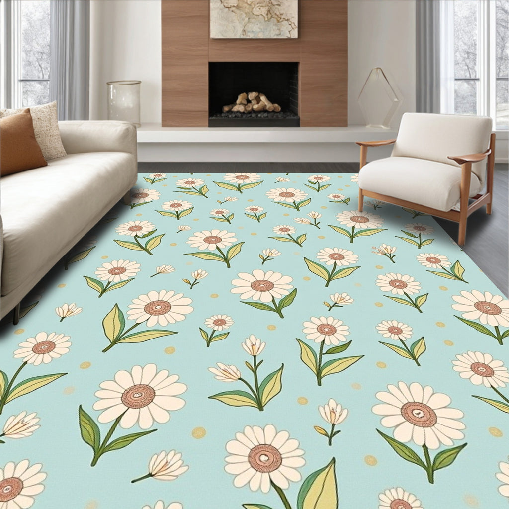 Charming Daisy Meadow Sprinkled Dots Rug
