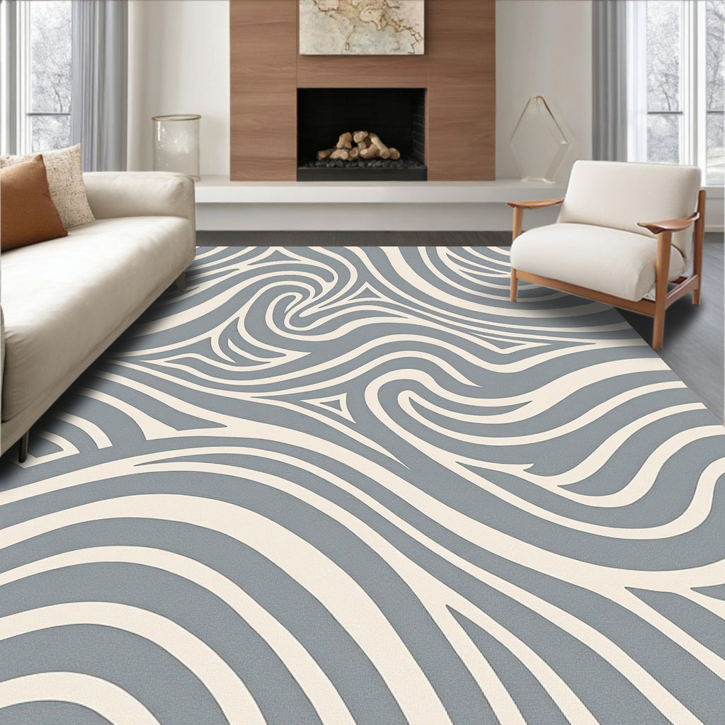Calming Gray Swirl Abstract Rug