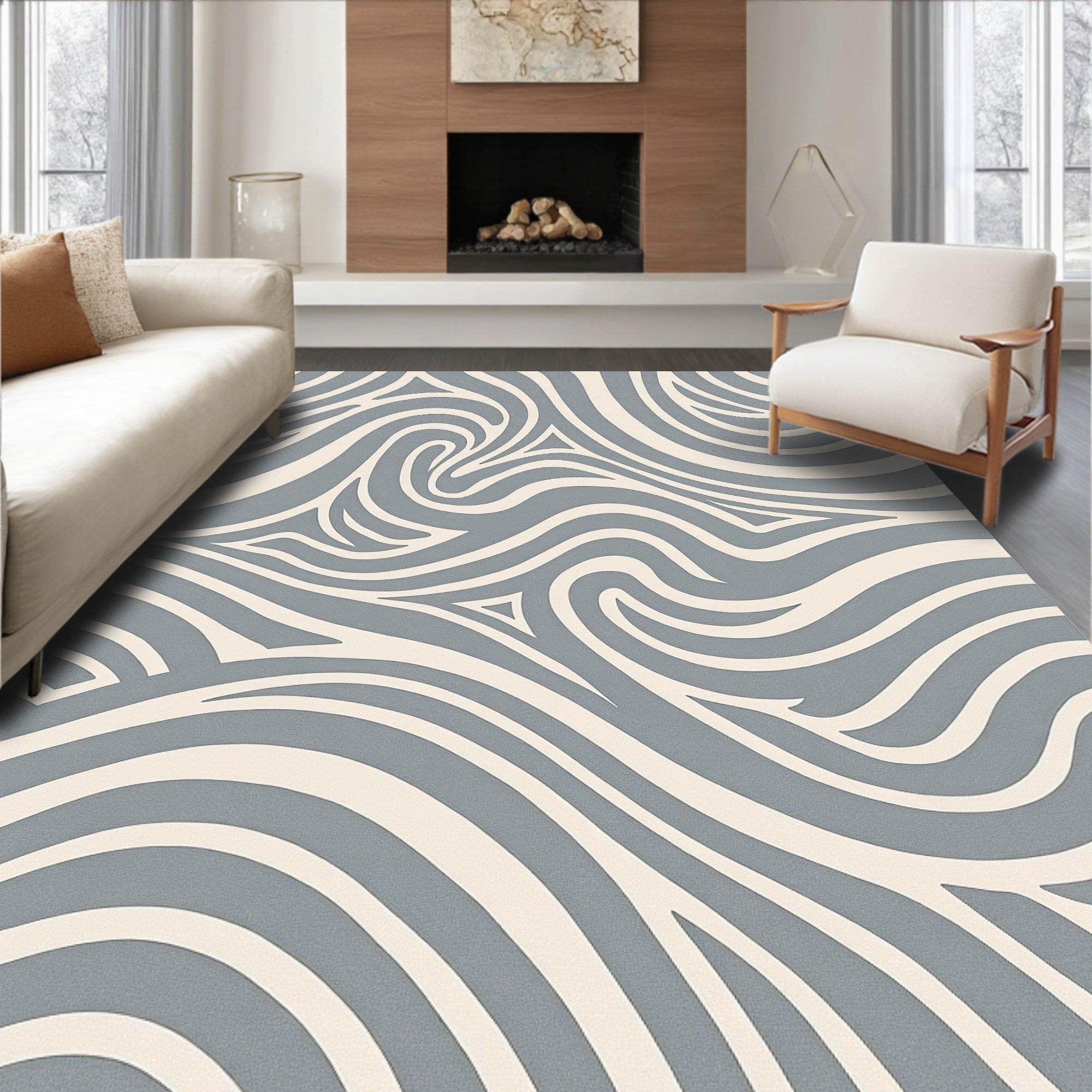 Calming Gray Swirl Abstract Rug