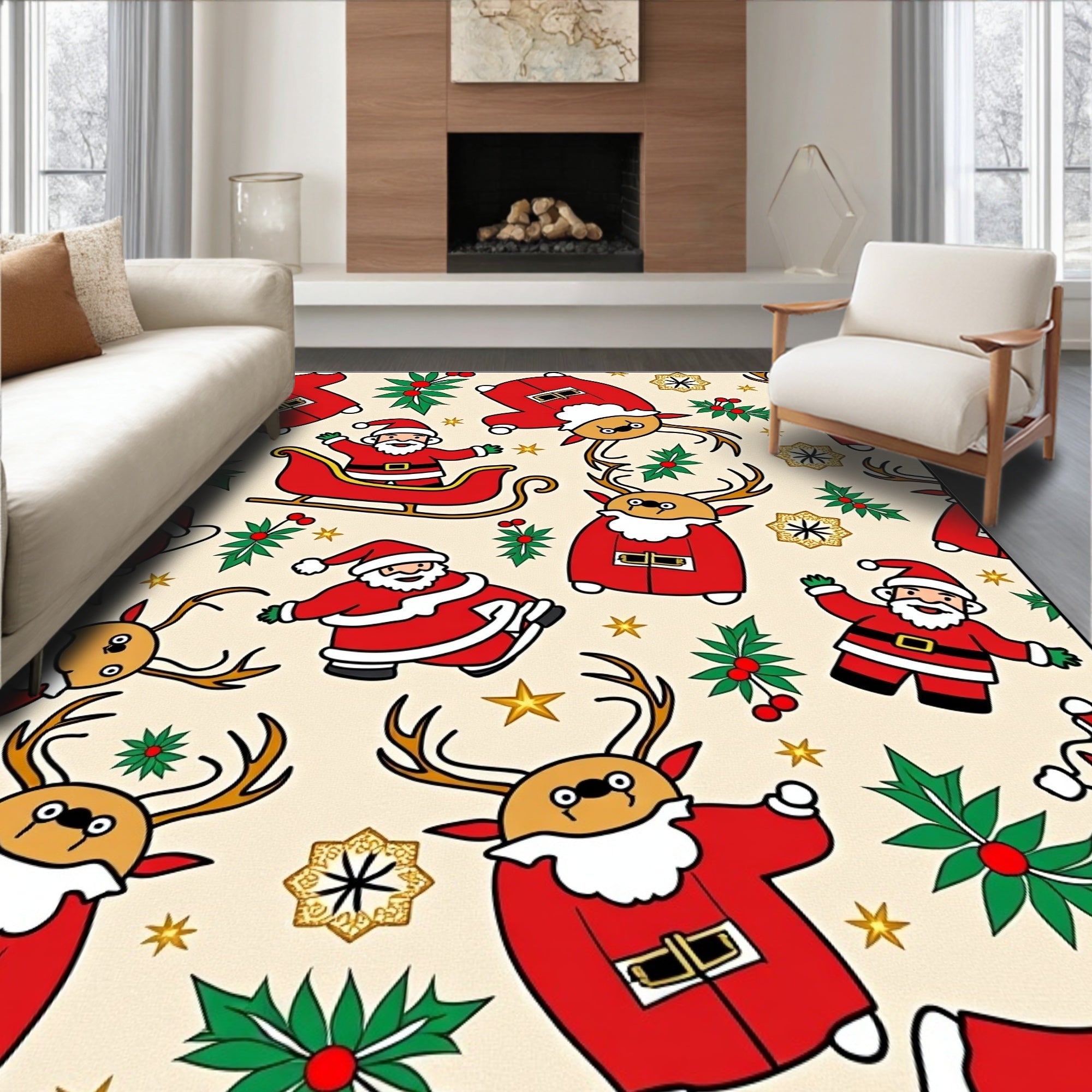 Festive Red Santa Claus Reindeer Sleigh Rug
