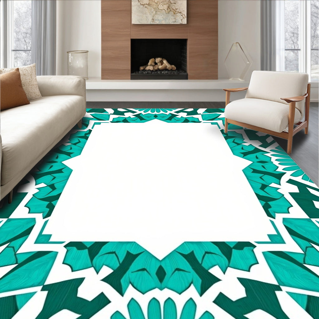 Teal Geometric Mandala Border Rug