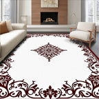 Deep Red Scrollwork Emblem Rug