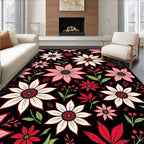Bold Floral Botanical Red White Rug