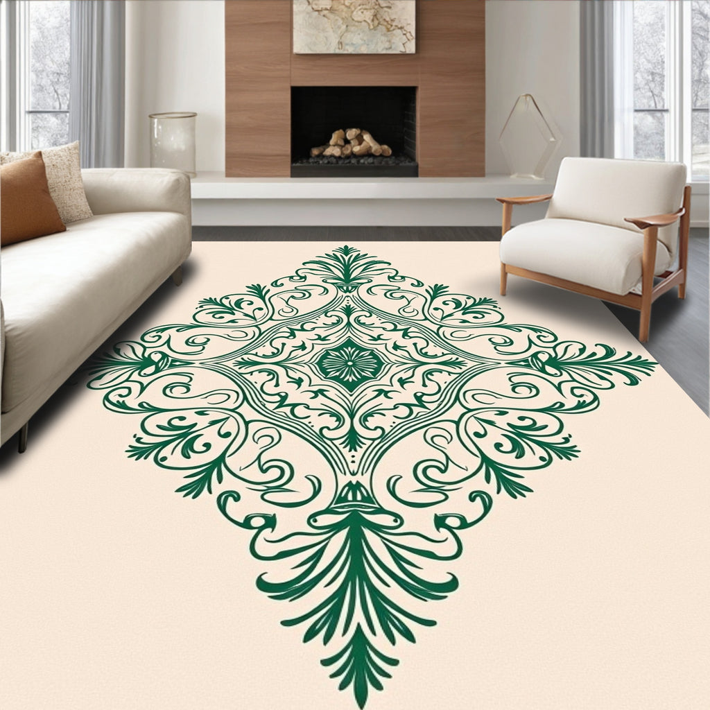 Elegant Green Victorian Floral Medallion Rug