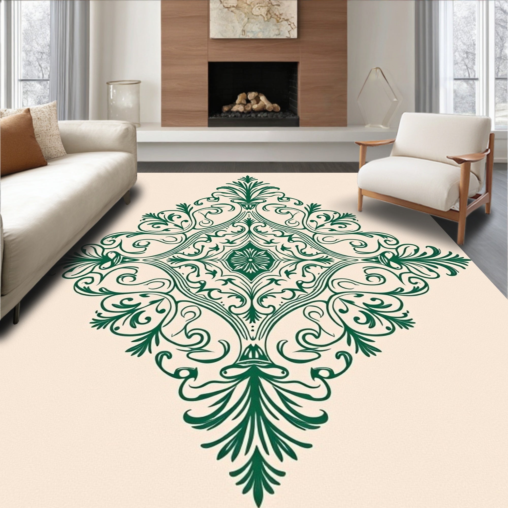Elegant Green Victorian Floral Medallion Rug