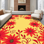 Vibrant Red Daisy Swirls Rug