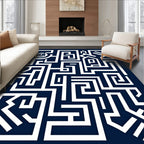 Modern Navy White Geometric Maze Rug