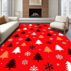 Christmas Tree Snowflakes Red Background Rug