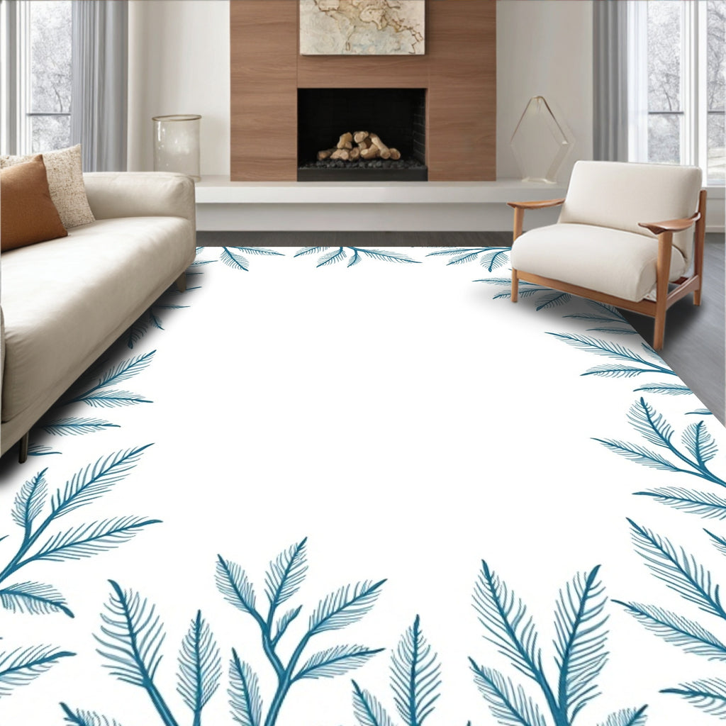 Teal Botanical Vine Border Rug