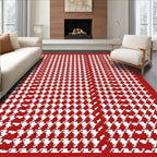 Red White Houndstooth Classic Check Rug