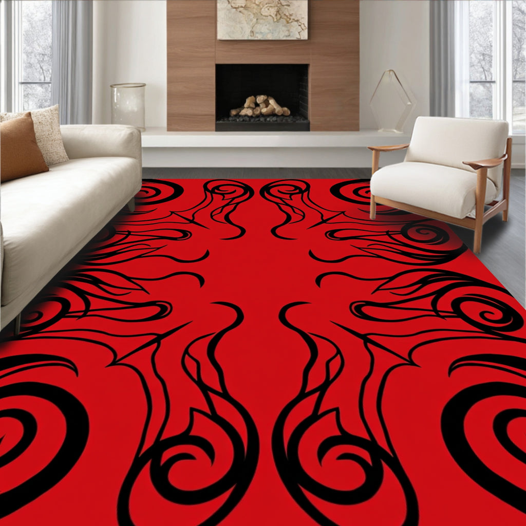Bold Red Swirl Fire Element Rug