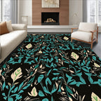Dark Teal Floral Botanical Garden Rug