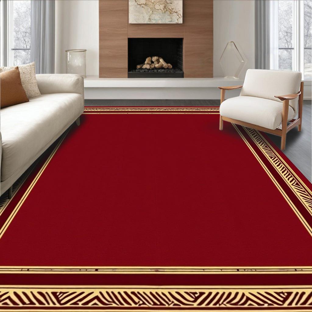 Crimson Gold Geometric Border Rug