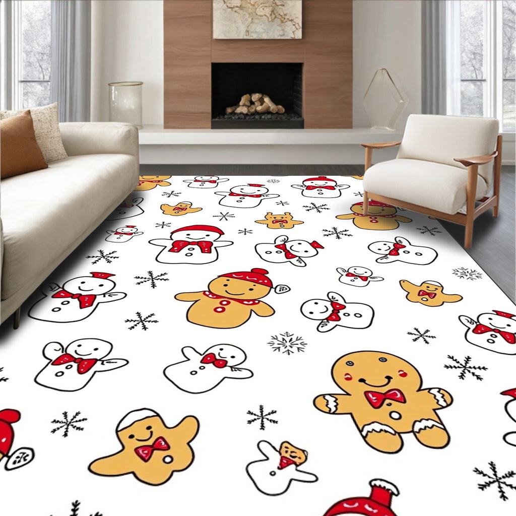 Cute Snowmen Gingerbread Friends White Rug