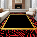 Bold Crimson Swirls Gold Frame Rug