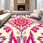 Hot Pink Floral Mandala Cream Rug