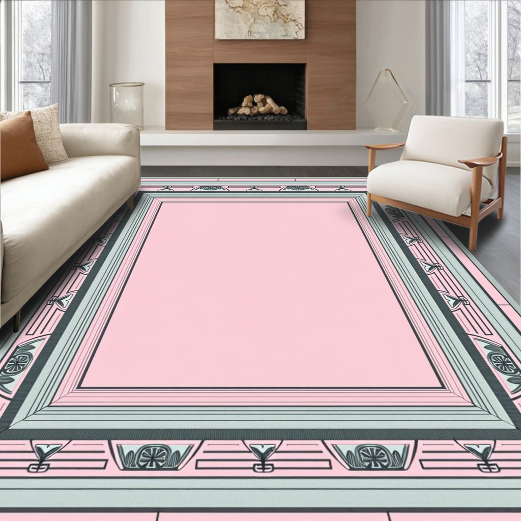 Pale Pink Mint Green Geometric Frame Rug