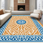 Orange White Blue Medallion Border Rug