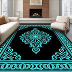 Turquoise Ornamental Mandala Border Rug