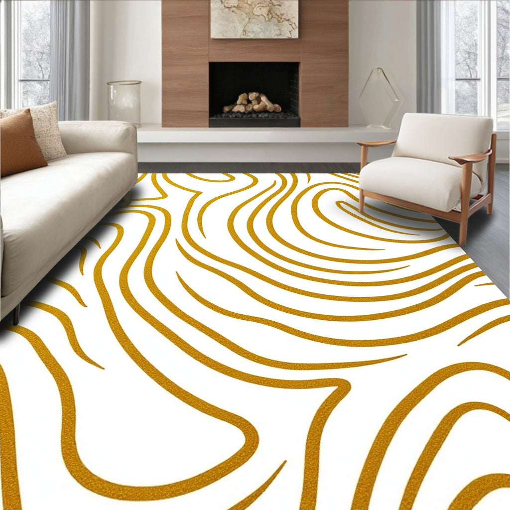 Golden Swirl Abstract Texture Rug