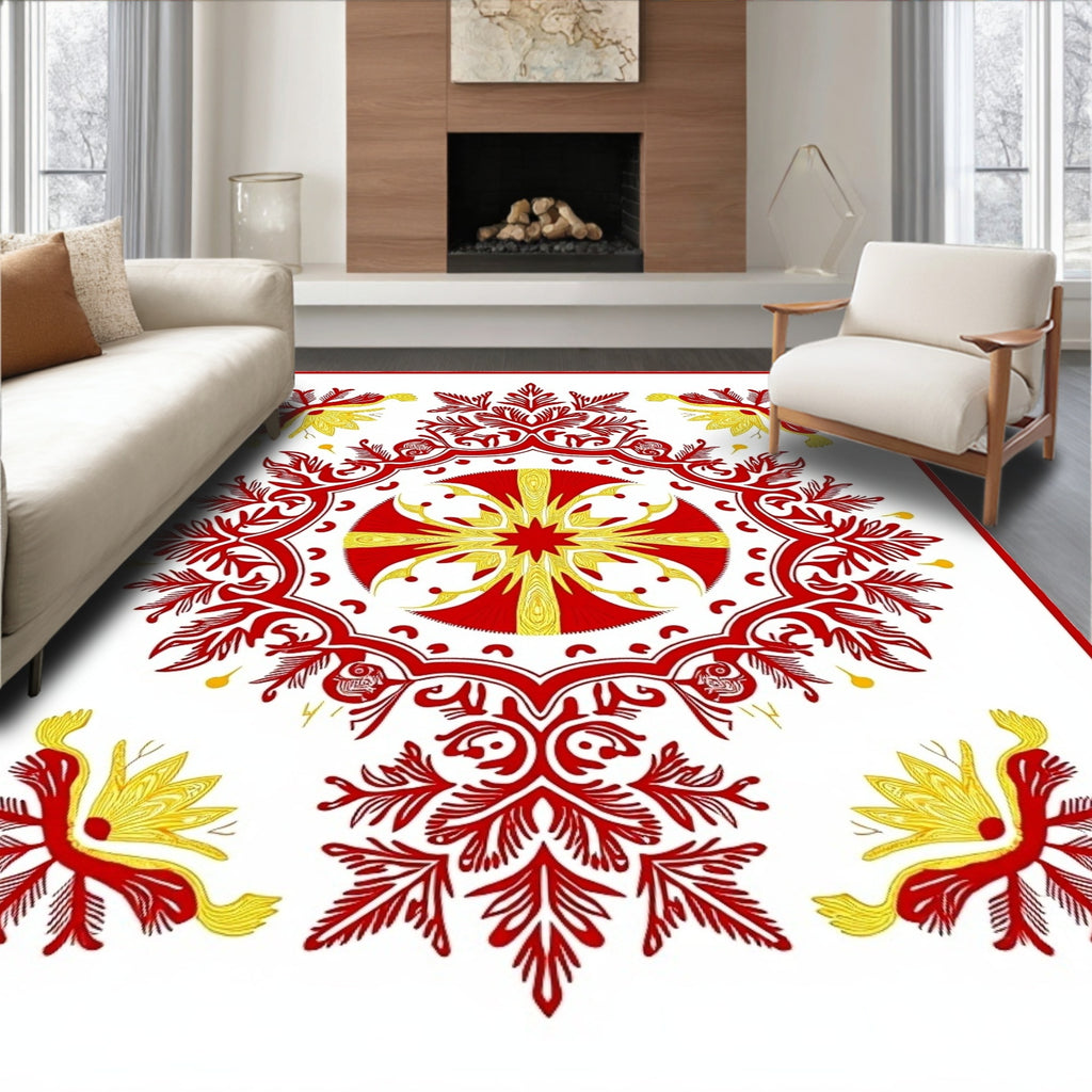 Red Yellow Floral Burst Medallion Rug