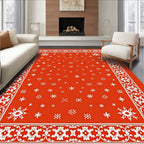 Crimson Snowflakes Ornamental Border Rug