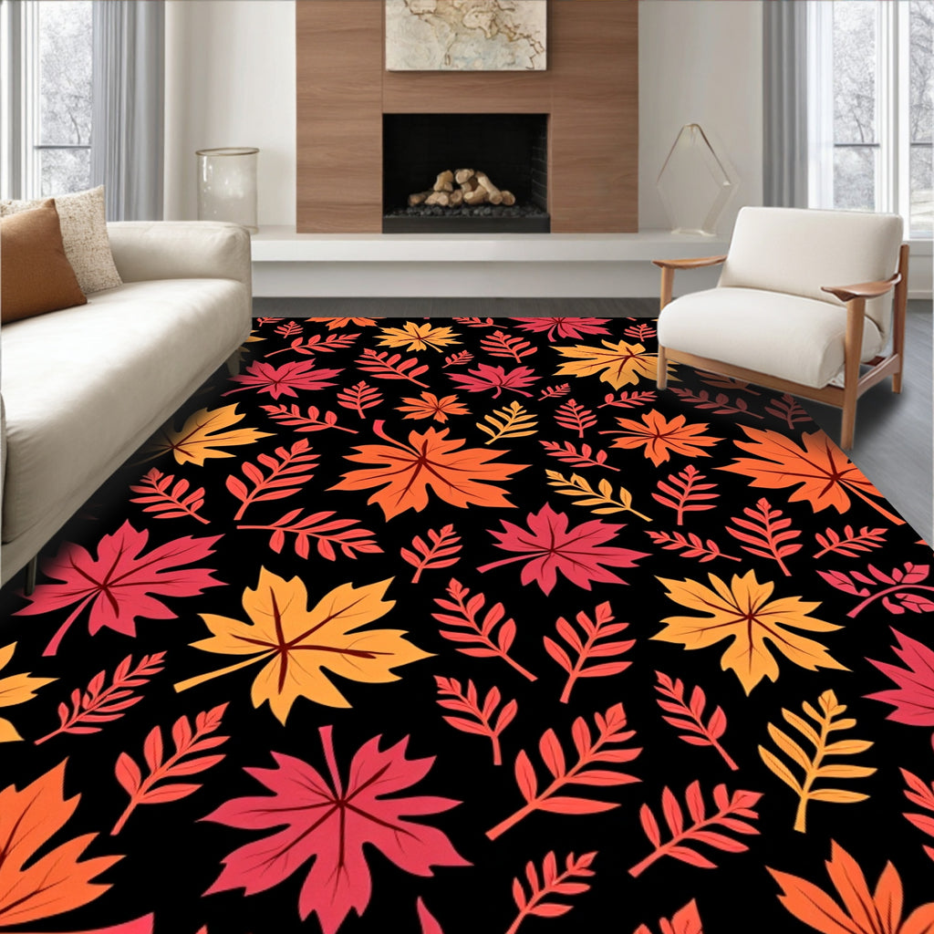 Autumn Leaf Cluster Black Ground Rug