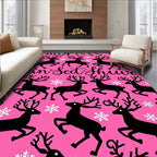 Pink Reindeer Snowflake Scene Rug
