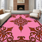 Pink Brown Floral Medallion Square Rug