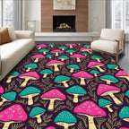 Whimsical Pink Teal Mushroom Garden Rug